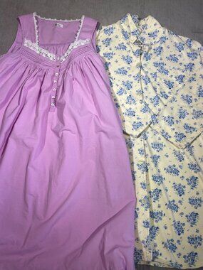 2 Vintage 100% Cotton Nightgowns Floral Lace Cottagecore Romantic Sleepwear Set